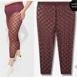 Torrid Burgundy Floral Lace High Rise Crop Leggings Plussize 1X NWT